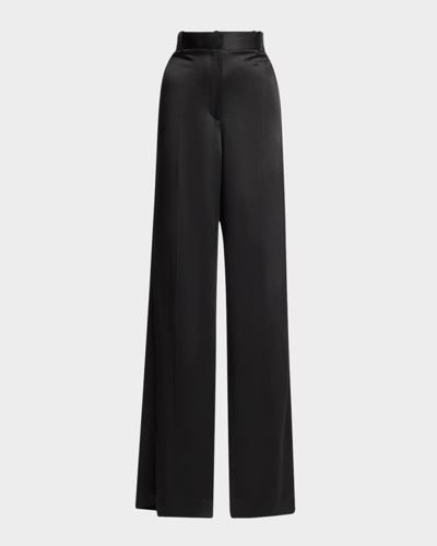 Slit Wide-Leg Satin Trousers