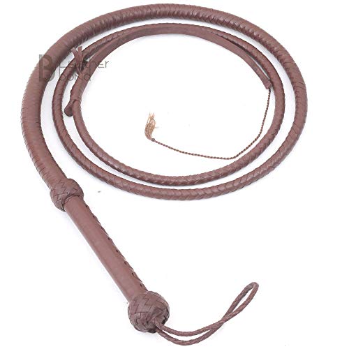 Indiana Jones Style 6 Foot 8 Plait Dark Brown Leather Bullwhip Real Cowhide Leather Bull Whip