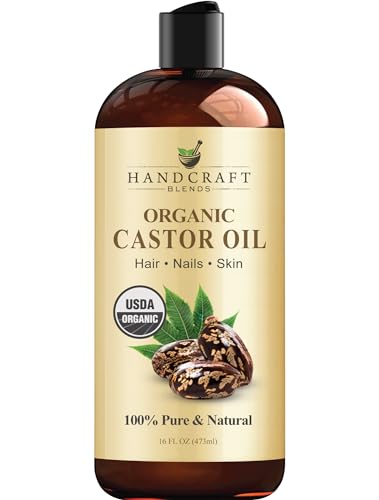 Handcraft Blends Organic Castor Oil - 16 Fl Oz - 100% Pure and Natural - Premium Grade Oil for Hair Growth, Eyelashes and Eyebrows - Carrier Oil - Hair and Body Oil - Expeller-Pressed and Hexane-Free - Organic Castor 16 Fl Oz (Pack of 1) - 16 Fl Oz (Pack of 1)