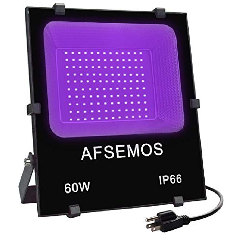AFSEMOS LED Black Light,High Power 60W LED Flood Light, IP66-Waterproof with Plug for Black Lights Parties,Birthdays,Glow in The Dark,Poster Fluorescent Effect,Curing