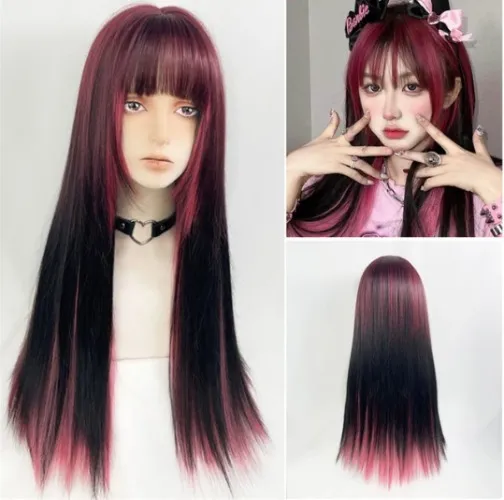 pink&black wig