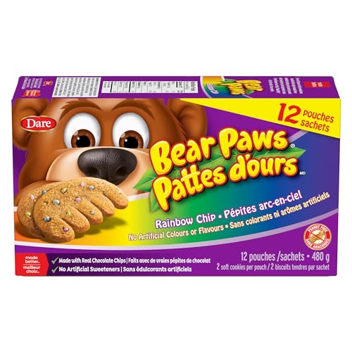 Bear Paws Rainbow Chip Cookies - Soft Cookie Snack Packs, Family Size, School Snacks, Peanut Free, 480g, 12 pouches