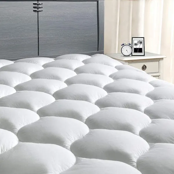 MASVIS Twin Mattress Pad Quilted Fitted Mattress Cover Cooling Soft Pillow Top Mattress Protector Breathable Fluffy Mattress Topper with 8-21" Deep Pocket, Twin, White - White Twin