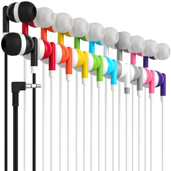 Maeline Bulk Earbuds with 3.5 mm Headphone Plug - 20 Pack - Multi