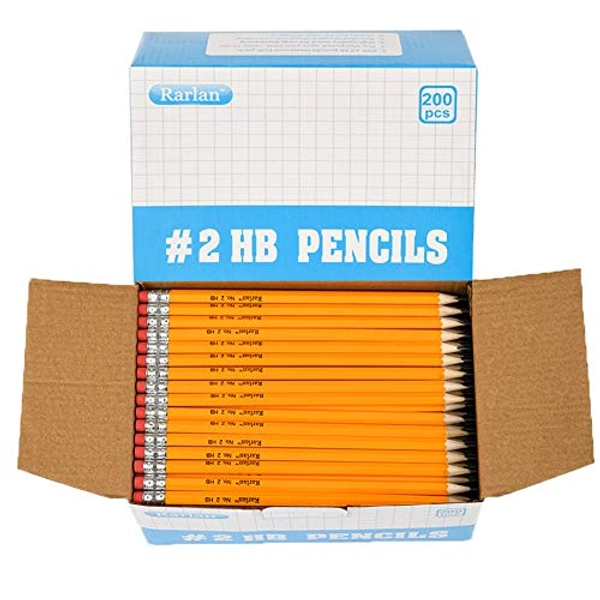 Rarlan Wood-Cased #2 HB Pencils, Pre-sharpened, 200 Count Bulk Pack