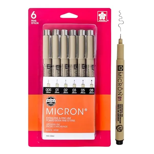 SAKURA Pigma Micron Fineliner Pens - Archival Black Ink Pens - Pens for Writing, Drawing, or Journaling - Assorted Point Sizes - 6 Pack
