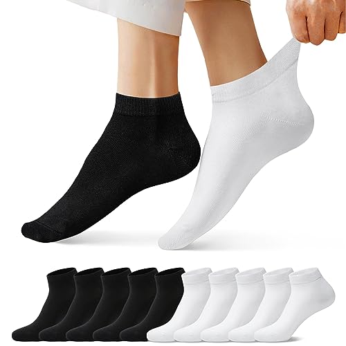 FALARY Sneaker Socken Herren Damen Sneakersocken Kurze 10 Paar Baumwolle Atmungsaktive Halbsocken Unisex - 35-38 - 5x Schwarz + 5x Weiß