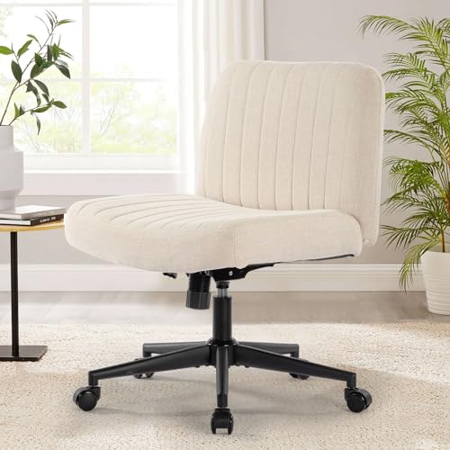 Bosmiller Bürostuhl Ohne Armlehnen Höhenverstellbar Schreibtischstuhl mit Rollen Armless Office Chair Schminktisch Stuhl Drehstuhl 150KG mit Extra großes Kissen Stoff，Beige mit Rädern - Beige - Mit Rädern