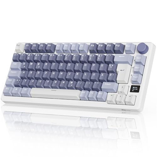 RK ROYAL KLUDGE M75 Gaming Tastatur kabellos 75% TKL Mechanische Tastatur RGB 2,4 GHz Wireless/Bluetooth/USB-C QWERTZ mit OLED-Smart-Display und Knopf Hot Swappable Roter Schalter, Lavendelviolett - Hot Swappable Roter Schalter - Lavendelviolett