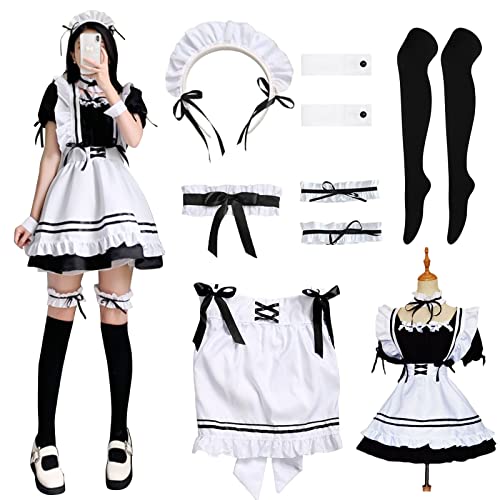 YushengTai French Maid Dress Anime Maid Cosplay Kleid Klassisches Dienstmädchen Kostüm Weihnachten Halloween Kostüm