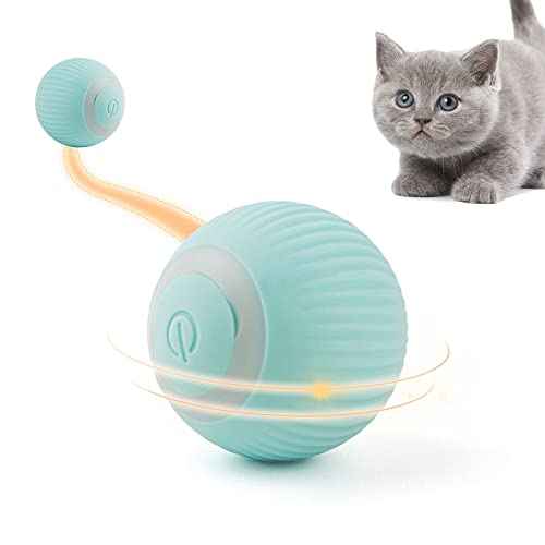 Namsan Katzenspielzeug Elektrisch Katzenball mit LED Licht Automatischer 360-Grad-Rollbal Interaktives Katzenspielzeug USB Wiederaufladbarer für Katzen (Blau) - Blau