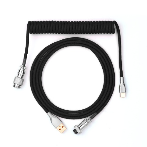 EPOMAKER Mix USB Typ C Kabel 1.8m, Typ-C zu USB A, TPU, Mechanisches Tastatur-Spiralkabel mit Abnehmbarem Aviator-Anschluss für Gaming-Tastatur (Schwarz) - Schwarz