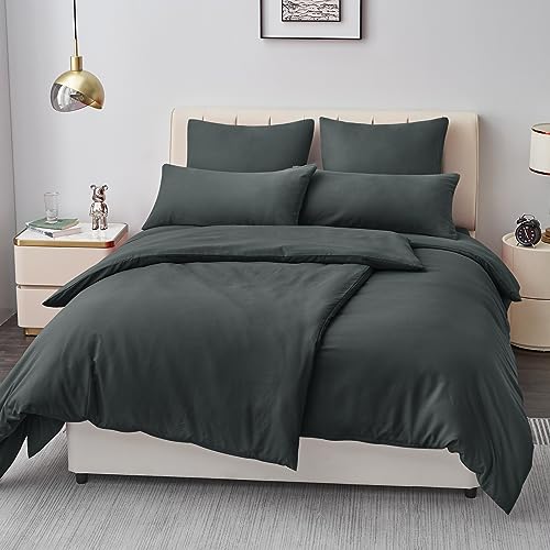 Aisbo Bettwäsche 135x200 4teilig Grau - Bettbezug 135x200cm 4tlg mit 40x80 Kissenbezug, Bettwäsche Set Mikrofaser mit Reißverschluss, weich und bügelfrei - 2x135x200cm+2x40x80cm - Grau