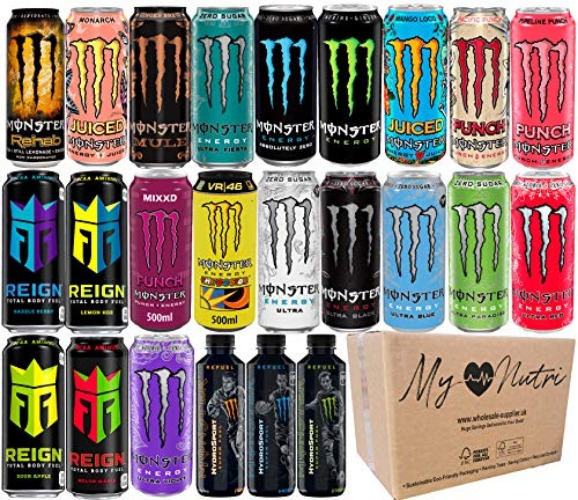 Monster Energy Pick & Mix: Monarch,Rehab,Pacific,Mango Loco,Doctor,Absolute ZERO,Mule Ginger Brew,Pipeline,Mixxd Punch,Ultra Fiesta,White,Blue,Black,Paradise,Red,Violet,HydroSport,Reign (10pk)