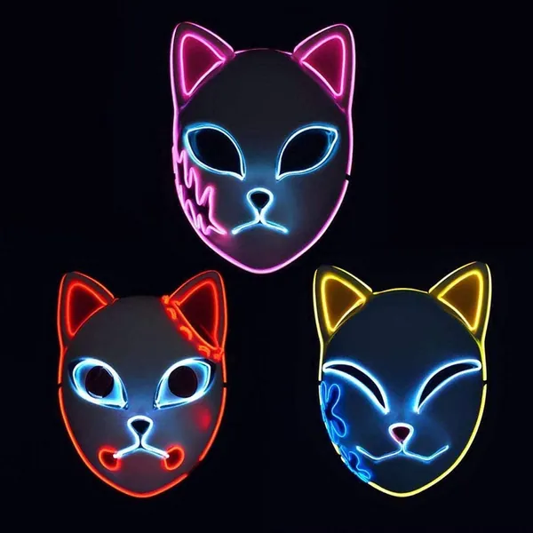 Chanruner Demon Slayer Mask,LED Cosplay Mask Japanese Anime Demon Slayer Anime Photography Props Toy - 3pcs