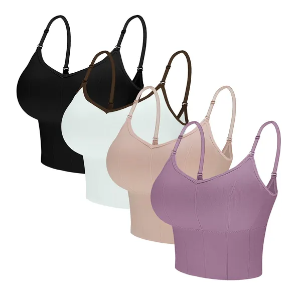 Eleplus 4 Pieces Comfy Cami Bra for Women Crop Top Yoga Bralette Longline Padded Lounge Bra Pack of 4 - Mix3 Small-Medium