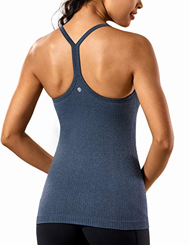 CRZ YOGA Seamless Workout Tank Tops for Women Racerback Athletic Camisole Sports Shirts with Built in Bra - Small - Gray-blue