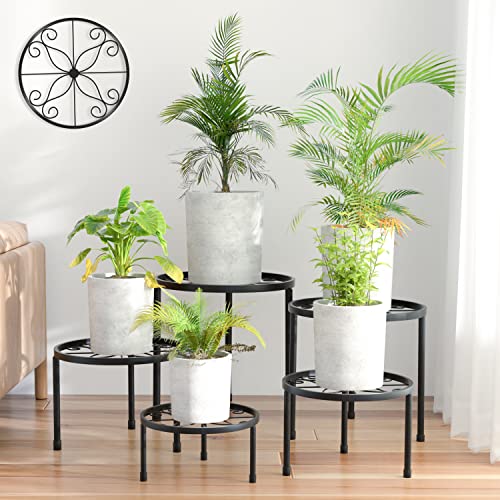 Linpla 5-Pack Decent Metal Plant Stands, Heavy Duty Flower Pot Stands for Multiple Plant, Anti-Rust Iron Plant Pot Shelf, Decoration Racks for Home Indoor and Outdoor (5 Pack Black) - 5 Pack Black