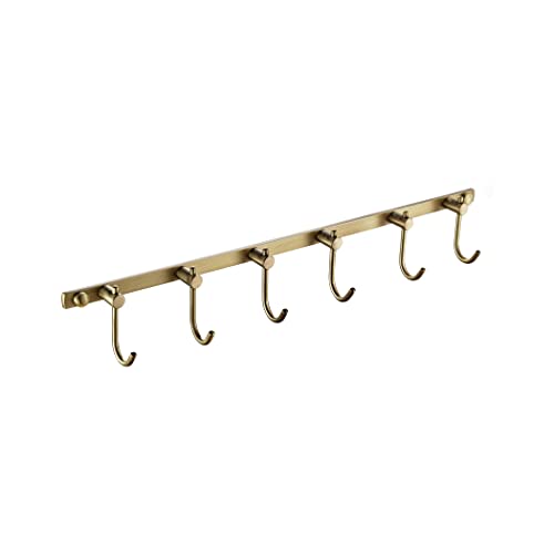 WINCASE Brass Hook Rack, Bathroom Towels Hooks Coat Rack, Antique Bath Wall Hook Vintage Mounted Brushed Brass 6 Hooks - 6 Hooks - Brushed Brass