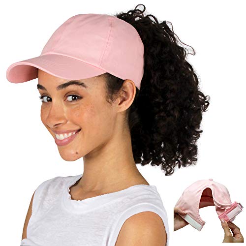 Ponyflo Satin-Lined Ponytail Cap - Designed for Women with Curly Hair, Ponytail Hats for Women, Curly Hair Baseball Cap - One Size - Pink