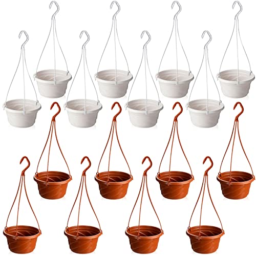 EBOOT 16 Pcs Hanging Plants Outdoor 7 Inch Hanging Flower Pot Bulk Hanging Baskets for Plants with Drainage Hole Hanging Plant Pots for Outdoor Outside Indoor Garden Balcony (Coffee, White) - White,coffee