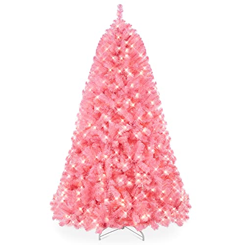 Best Choice Products 6ft Pre-Lit Pink Christmas Tree, Full Artificial Holiday Decoration for Home, Office, Party Decoration w/ 947 Branch Tips, 250 Lights, Metal Hinges, Foldable Base - Pink - 6ft