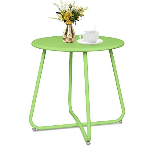 Babion Patio Side Table, Outdoor Side Table, Green Small Round End Table, Weather Resistant Steel Outdoor Table for Patio Yard Garden Balcony, Waterproof Metal Side Table - Green - New Style