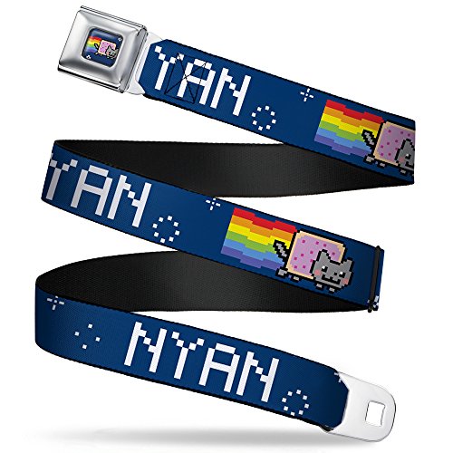 Buckle-Down Seatbelt Belt - NYAN w/Nyan Cat Blue/White - 1.0" Wide - 20-36 Inches in Length - 1.5" Wide - 24-38 Inches in Length