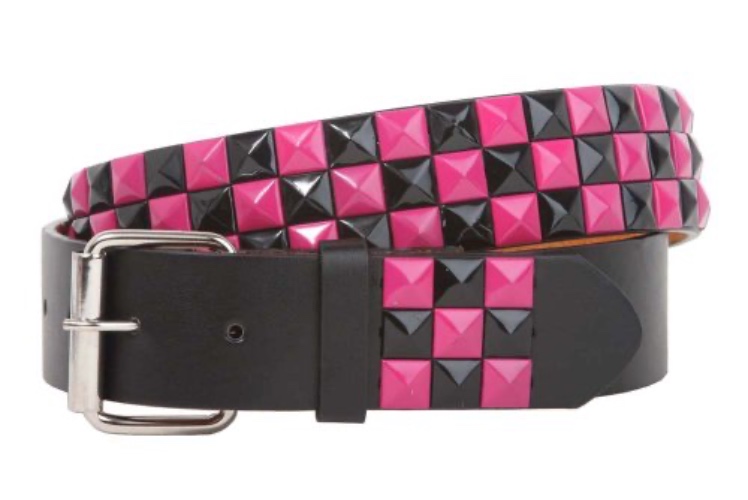 beltiscool Snap On 1 1/2" Fuchsia & Black Checkerboard Punk Rock Studded Belt - M 33"-35" - Black/Fuchsia