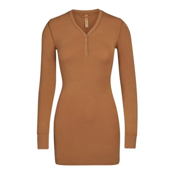 SLEEP HENLEY DRESS | CAMEL