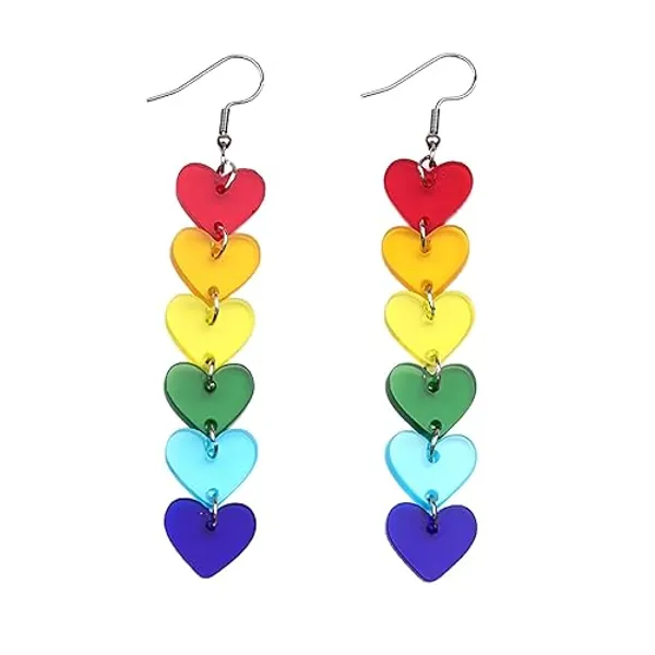 2024 Pride Month Rainbow LGBT Pride Earrings for Gay Lesbian Bisexual Lightweight Acrylic Heart Love LGBTQ Dangle Earrings Jewelry Accessories