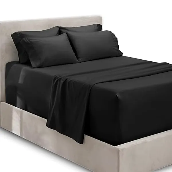 Hearth & Harbor Extra Deep Pocket Sheets - Fits Mattress 18-24 Inches Deep - Extra Deep Pocket Full Size Sheets Sets - 6 Piece Full Size Sheets - Full Sheets Deep Pocket - Black Sheets