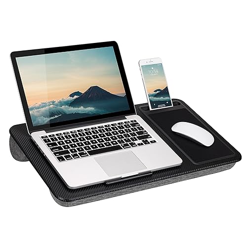 LAPGEAR Home Office Lap Desk with Device Ledge, Mouse Pad, and Phone Holder - Black Carbon - Fits up to 15.6 Inch Laptops - Style No. 91588 - Black Carbon - Home Office