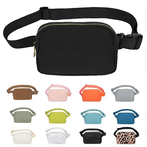 VOROLO Fanny Pack Christmas Gift For Women And Men Crossbody Bag Belt Bag Bum Bag with Adjustable Strap for Sports Black - Black - 1 Pack Fanny Pack