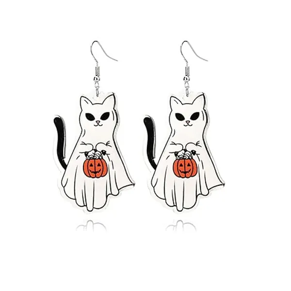 ONLYJUMP Halloween Cute Ghost Pumpkin Earrings for Women Cartoon Cat Spider Earrings Halloween Acrylic Earrings Fun Earrings