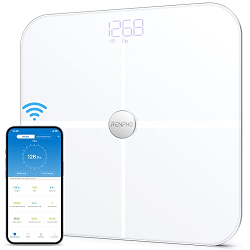 RENPHO Wi-Fi Body Fat Scales Bluetooth Body Composition Scale Smart Digital Bathroom Scale Weight BMI Scales Fitness Body Composition Monitor with Smartphone App, ITO White, Elis Aspire - 11"/280mm - White