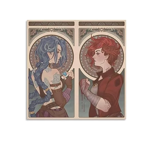 EsEntL Arcane Anime Poster Jinx&Vi Canvas Art Poster And Wall Art Picture Print Modern Family Bedroom Decor Posters 16x16inch(40x40cm) - 16x16inch(40x40cm) - Unframed-4