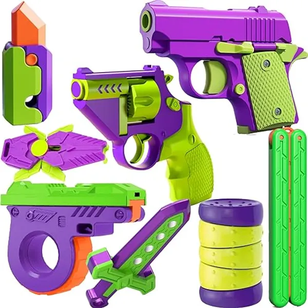 Fidget Toy Gun, 1911 Stress Shot Toy Gun Set for Adults & Kids, 3D Printed Peace Pistol Magnetic Fidget Slider Toy Anxiety Relief Items Pack, 8 PCS