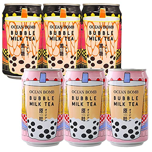 Ocean Bomb Boba Tea Tapioca Pearls, Canned Bubble Popping Milk Tea, Ready to Drink in a Can (2 Flavor, 6 Pack) - Mix - 10.65 Fl Oz (Pack of 6)
