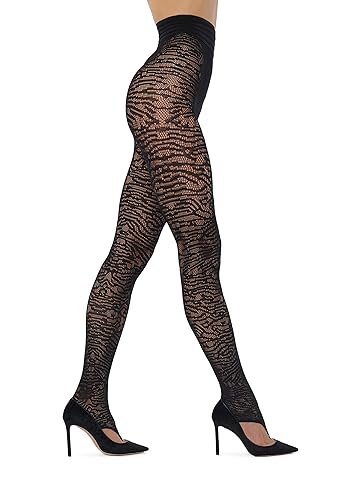Wolford Trace Net Stirrup Black Tights For Women
