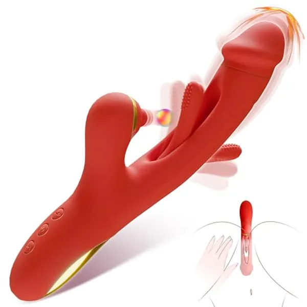 EVYLEEN Vibrators Sex Toys for Women, Adult Toy 3 in 1 G Spot Vibrator with 7 Tongue Licking, 7 Vibrating & 7 Flapping Patterns Dildo Rose Sex Toy, Thrusting Realistic Dildos Adult Toys for Couples
