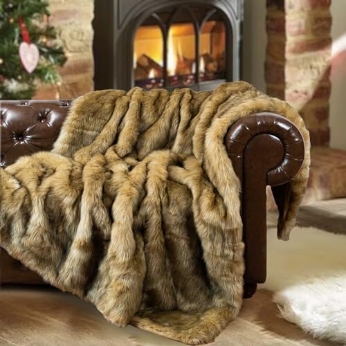 BATTILO HOME Ochre Faux Fur Throw Blankets 60"x80" Luxury Decorative Fuzzy Warm Cozy Fake Fur Blanket for Bed Sofa Couch - Ochre - 60"x80"