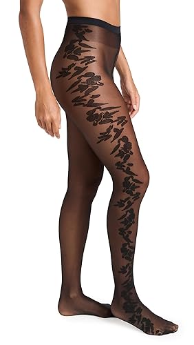 Wolford Flower Tights Sheer 20 Denier For Women Pantyhose with Floral Design Perfect for Stylish Everyday & Formal Wear - Black/Black - Medium