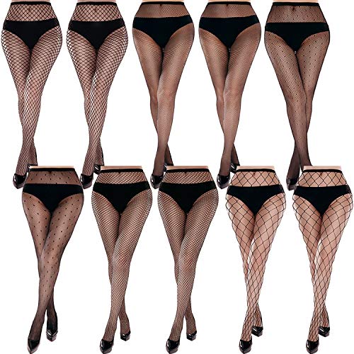 Duufin 10 Pairs Fishnet Stockings Women Fishnet Tights High Waist Fishnet Stocking Mesh Pantyhose