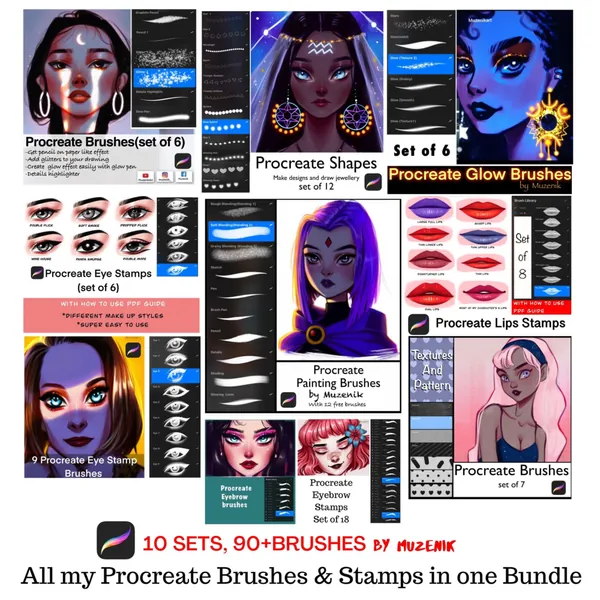 PROCREATE BRUSHES/Muzenik Procreate Brush Stamps Bundle/Procreate Brushes Bundle/Procreate Brushes Free/Procreate Must Have Brushes
