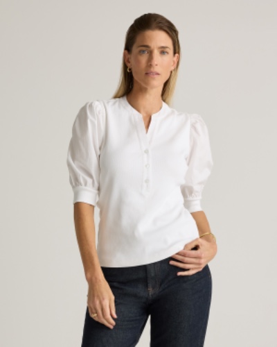 Tencel Cotton Mixed Media Puff Sleeve Top