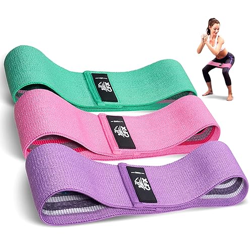 CFX Resistance Bands Set, Exercise Bands with Non-Slip Design for HIPS & Glutes, 3 Levels Workout Bands for Women and Men, Booty Bands for Home Fitness, Yoga, Pilates - Green,Pink,Purple