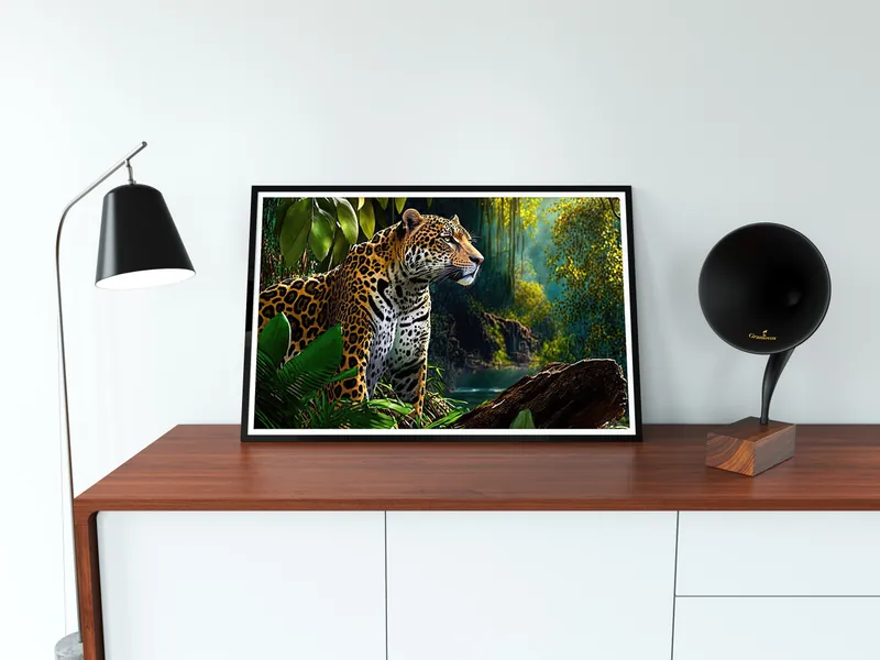 Amazon Rainforest landscape Jaguar Oil Painting Artwork