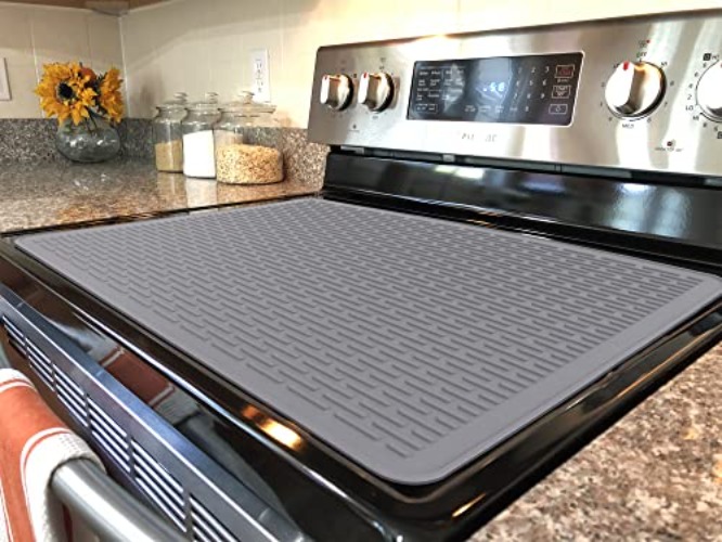 Silicone Stove Top Covers for Electric Stove - 28" x 20" Stovetop Cover,Stove Mat Protector, Extra-Large Silicone Dish Drying Mat XL for Kitchen, Glass Top Stove Cover, Heat Resistant Mat - Silicone Gray 28x20
