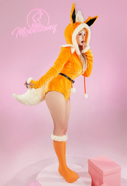 PM Derivative Sexy Lingerie Bodysuit Halloween Plush Hooded Romper and Socks with Belt and Tail